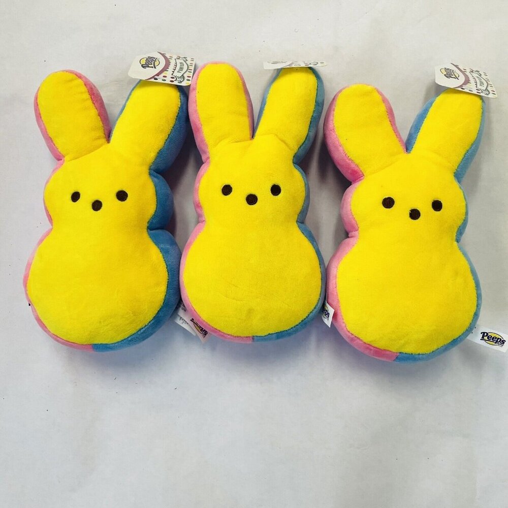 Peep Bunny Plush Stuffed Animal Peeps Rainbow 9 in- Pink Purple Blue (3 Pack)